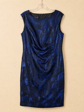 BLACK LABEL by Evan Picone Black Blue Shiny Dress Sz